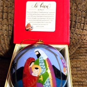 Pier 1 Hand Painted Christmas Ornament Li Bien Nativity Mary Joseph Jesus Rare